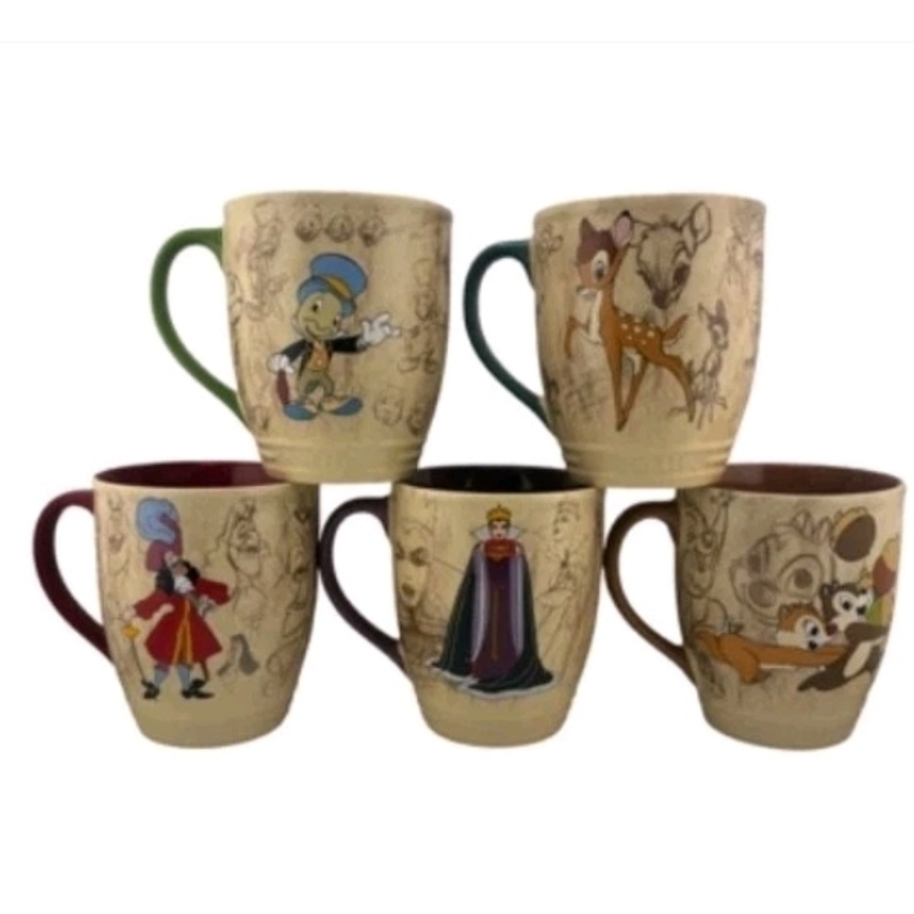 Disney Store 2015 Classic Animated Sketch 5 Mug Collection Very Rare